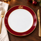 Christmas Plate - Burgundy & Gold Rim