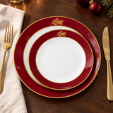 Christmas Plate - Burgundy & Gold Rim
