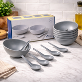 12 Pcs. Angle Soup/ Cereal Bowl Set (Grey)