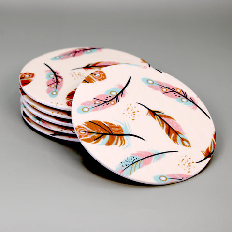 Pack of 6 Round Coasters (Whispering Feathers)