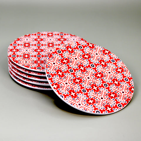 Pack of 6 Round Coasters (Crimson Floralscape)