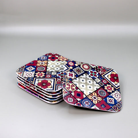 Pack of 6 Square Coasters (Kaleidoscopic Quilt)