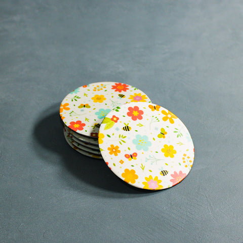 Pack of 6 Round Coasters (Bees N' Butterflies)