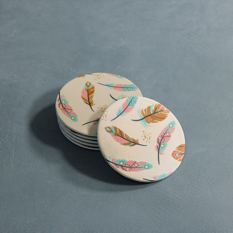 Pack of 6 Round Coasters (Whispering Feathers)