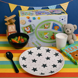 4 Pcs. Kids Tableware Set (Black Starburst)
